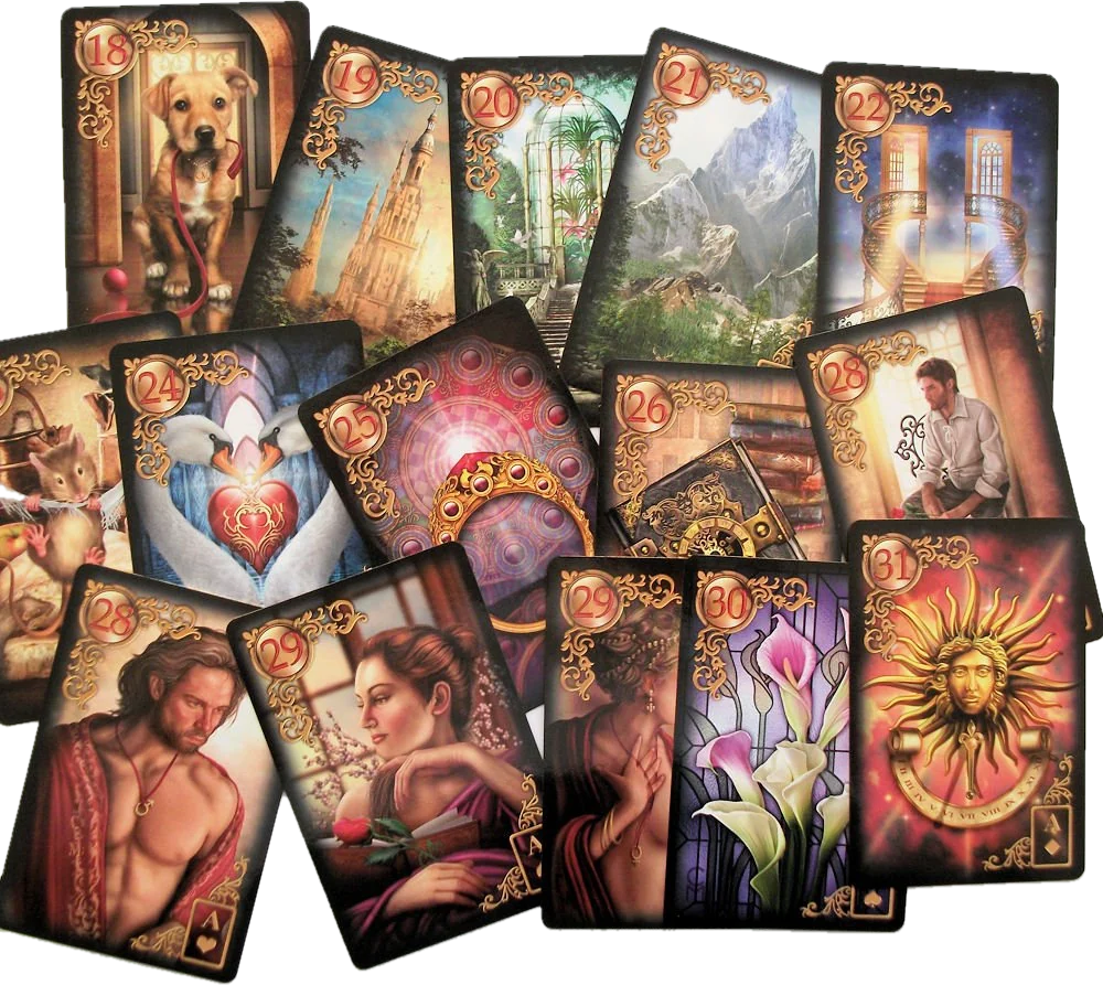 Cartas 18 a 31 do Gilded Reverie Lenormand espalhadas